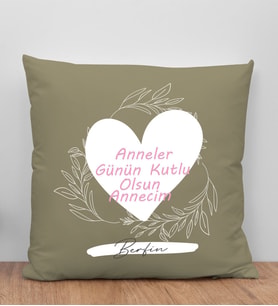 BK Gift Kişiye Özel İsimli Anneler Günü Tasarımlı Haki Kırlent Yastık, Anneye Hediye, Ev Dekorasyonu, Anneler Günü Hediyesi-2