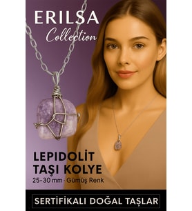 Sertifikalı Ham Gümüş Tel Sargılı Lepidolit (Peygamber Taşı) Kolye – 25-30 mm Huzur ve Denge Taşı (Çok Renkli)