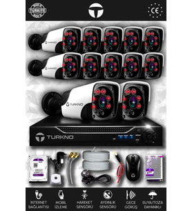 TURKNO 12 Kameralı Pania 12 Dış Kamera Set 500 GB HDD Full HD Gece Görüşlü Güvenlik Kamerası Sistemi