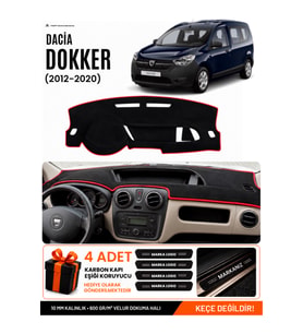 e-biz DACİA DOKKER (2012-2020) Uyumlu Torpido Örtüsü, Torpido Kılıfı - Siyah-Kırmızı - DA010