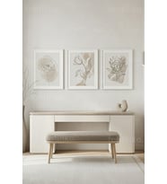 Nötr Tonlu Minimalist Botanik Çizimler 3’lü Ahşap Çerçeveli Tablo Seti