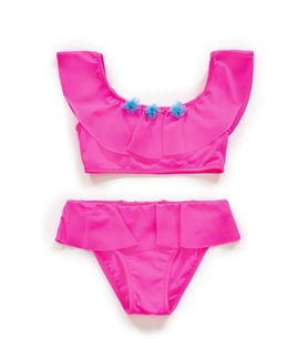 Endeep Kız Çocuk Volanlı Aksesuarlı Pembe Bikini Takımı