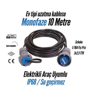 Bemis Elektrikli Araç Uyumlu Seyyar Uzatma Kablosu Monofaze  10 Metre  3x2,5 TTR  IP68 1/16A Fiş – IP68 1/16A Priz