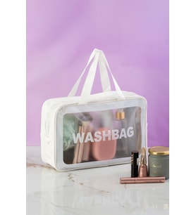 Porsima 3142-1 Şeffaf - Beyaz Seyahat ve Makyaj Çantası Su Geçirmez Organizer Washbag 20x30cm