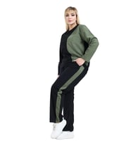 Melsay Butik Siyah Yeşil Fitilli Kadife Yarım Garni Kadın Eşofman Takımı