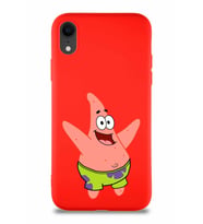 Apple iPhone XR Soft Premier Kapak Patrick Yıldız Tasarımlı Silikon Kılıf - Kırmızı (Şeffaf)