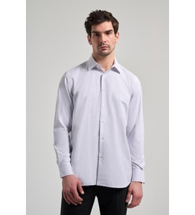 Uzun Kol Çizgili Desen Bez Ayağı Sert Yaka cepli Pamuklu Classic Comfort Fit Gömlek 1004250172 (Siyah)