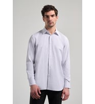 Uzun Kol Çizgili Desen Bez Ayağı Sert Yaka cepli Pamuklu Classic Comfort Fit Gömlek 1004250172 (Siyah)