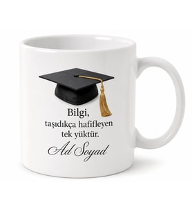 İsimli Mezuniyet Kep Desenli Baskılı Kupa Bardak Hediye Porselen Mug