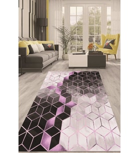 Dijital Kaymaz Taban Yıkanabilir Modern Renkli Salon Halısı Mutfak Halısı Yolluk ND-HT-1399 (Mor)