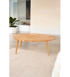 Asimetrik Masif Doğal Ahşap Orta Sehpa ve 2'li/3'lü Zigon Sehpa Set, Modern Masif Yan ve Orta Sehpa (Meşe)