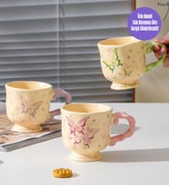 Vintage Pembe Temalı Seramik Kupa