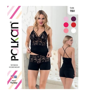 Polkan 7551 Dantelli Bayan Şortlu Takım