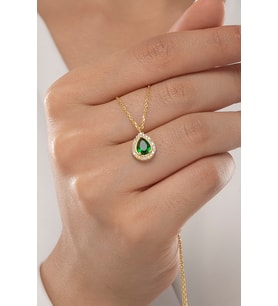 925 Ayar Gümüş Damla Model Gold Kadın Kolye