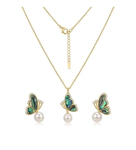 Opal İşçilikli İncili Kelebek Gümüş Set