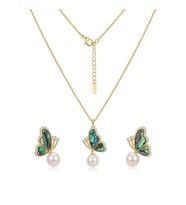 Opal İşçilikli İncili Kelebek Gümüş Set