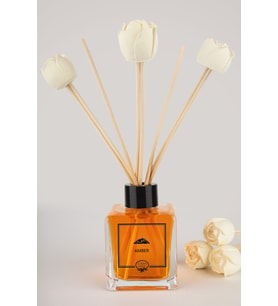 xCEMx Parfüm 120 ML AMBER Çiçek Taşlı Bambu Çubuklu Oda Kokusu (Turuncu)
