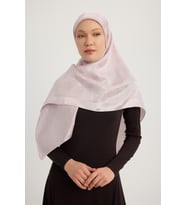 Wafa A1111 Jakarlı Parlak Saten Eşarp 110x110cm - Bej (Pudra)