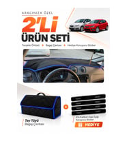 e-biz SEAT IBIZA (2008-2017) Uyumlu Torpido Örtüsü + Tay Tüyü Bagaj Çantası - Siyah-Mavi - SE004