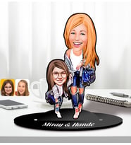 BK Gift Kişiye Özel Anne-Kız Karikatürlü Ahşap Biblo-2, Anneye Hediye, Anneler Günü Hediyeleri
