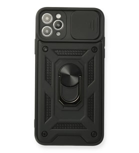 Newface Apple iPhone 11 Pro Kılıf Pars Lens Yüzüklü Silikon - Siyah