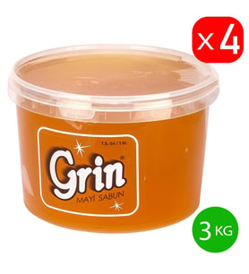 Ekolojik Jel Arap Sabunu, 4 Adet 3 Kg Ayçiçek Yağlı Macun Formunda Sabun (Toplam 12 Kg)