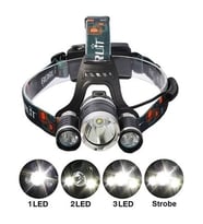 T6 Kafa Feneri 5000 Lumens 3xcree Xm-t6+2r5 Lamba Led Kamp Lambası