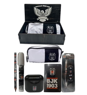 Beşiktaş Orjinal Lisanslı Siyah Air Kalemtraş Ahşap Kutulu 6'lı Kırtasiye Seti