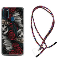 Samsung M21 M22 M23 M30 M31S M32 Kılıf Boyun Asklı Rasta Silikon Skull Rose 1673