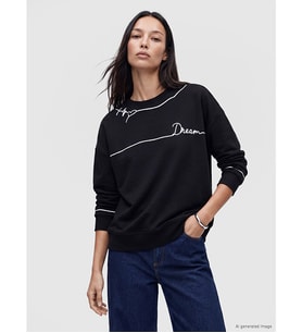 LC WAIKIKI Siyah Baskılı Soft Touch Kadın Sweatshirt