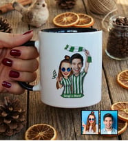 Kişiye Özel Karikatürlü Yeşil Beyaz Taraftar Sevgiliye Hediye Kupa Bardak Sevgililer Günü Hediyesi