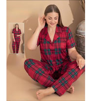 Boyraz Kadın Milan Büyük Beden Boydan Düğmeli Kısa Kol İnce Pijama Takımı 11081 - 1 Adet (Kırmızı)