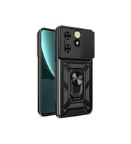 Teknomoda Tecno Spark 20 Kılıf Yüzüklü Standlı Sürgülü Kamera Korumalı Tank Sert Silikon Kapak (Siyah)