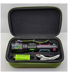 Ultra Güçlü Şarjlı El Feneri  2 KM Menzil, Powerbank Özellikli, Zoomlu ve Özel Çantalı (200 Watt)