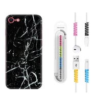 Apple iPhone 5 6 7 8 Plus Se XR Kılıf Kablo Koruma Spiral Silikon Black Marble 3 1382