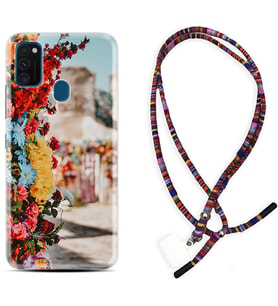 Samsung M21 M22 M23 M30 M31S M32 Kılıf Boyun Asklı Rasta Silikon Gerçek Çiçekler 1743