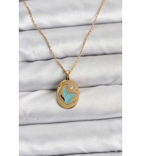 316L Çelik Zincir Gold Renk Kelebek Figür Kadın Kolye - TJ-BKO10755