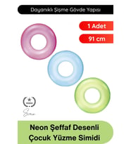 #CanSimidi Neon Şeffaf Desenli Yüzme Simidi Çocuk Havuz Deniz Eğlence Şişme Dayanıklı Güvenli Yaz Ta
