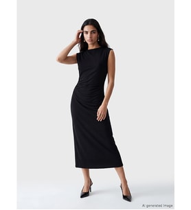 LCW Vision Siyah Büzgülü Bodycon Midi Elbise