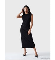 LCW Vision Siyah Büzgülü Bodycon Midi Elbise