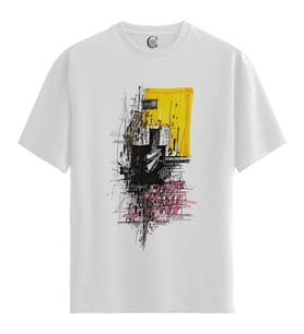 Abstract City - %100 Pamuklu Erkek Beyaz Tişört - Premium Quality