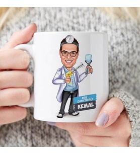 Kişiye Özel Karikatürlü Erkek Diş Doktoru Kupa Bardak