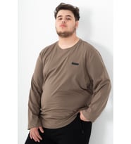 Maraton Büyük Beden Erkek Bisiklet Yaka Kakao Sweatshirt