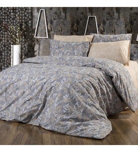 Keep London Home Series Natural Cotton(Doğal Pamuk) Çift Kişilik Nevresim Takımı-Gri (Desenli)