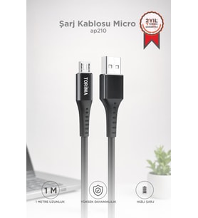 Torima Şarj Kablosu Micro 2.4A Halat Data Kablo AP210 Siyah