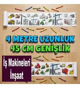Boyama Kitabı Rulo İş Makineleri İnşaat Kitabı 4 Metre uzunluk 45 Cm Genişlik