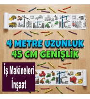 Boyama Kitabı Rulo İş Makineleri İnşaat Kitabı 4 Metre uzunluk 45 Cm Genişlik