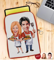 BK Gift Kişiye Özel Sevgililer Karikatürlü Taşınabilir Koruyucu Tablet Kılıfı & Organizer Çanta - Turuncu-57