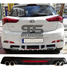 Hyundai i20 Difüzör Arka Tampon Eki 4 Egzoz Çıkışlı Siyah Reflektörlü
