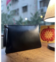 Kadın Fermuarlı Astarlı Deri Portföy Clutch El Çantası (Siyah)